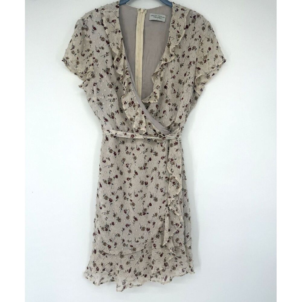 Dress Forum Cream Floral Wrap Dress Size L